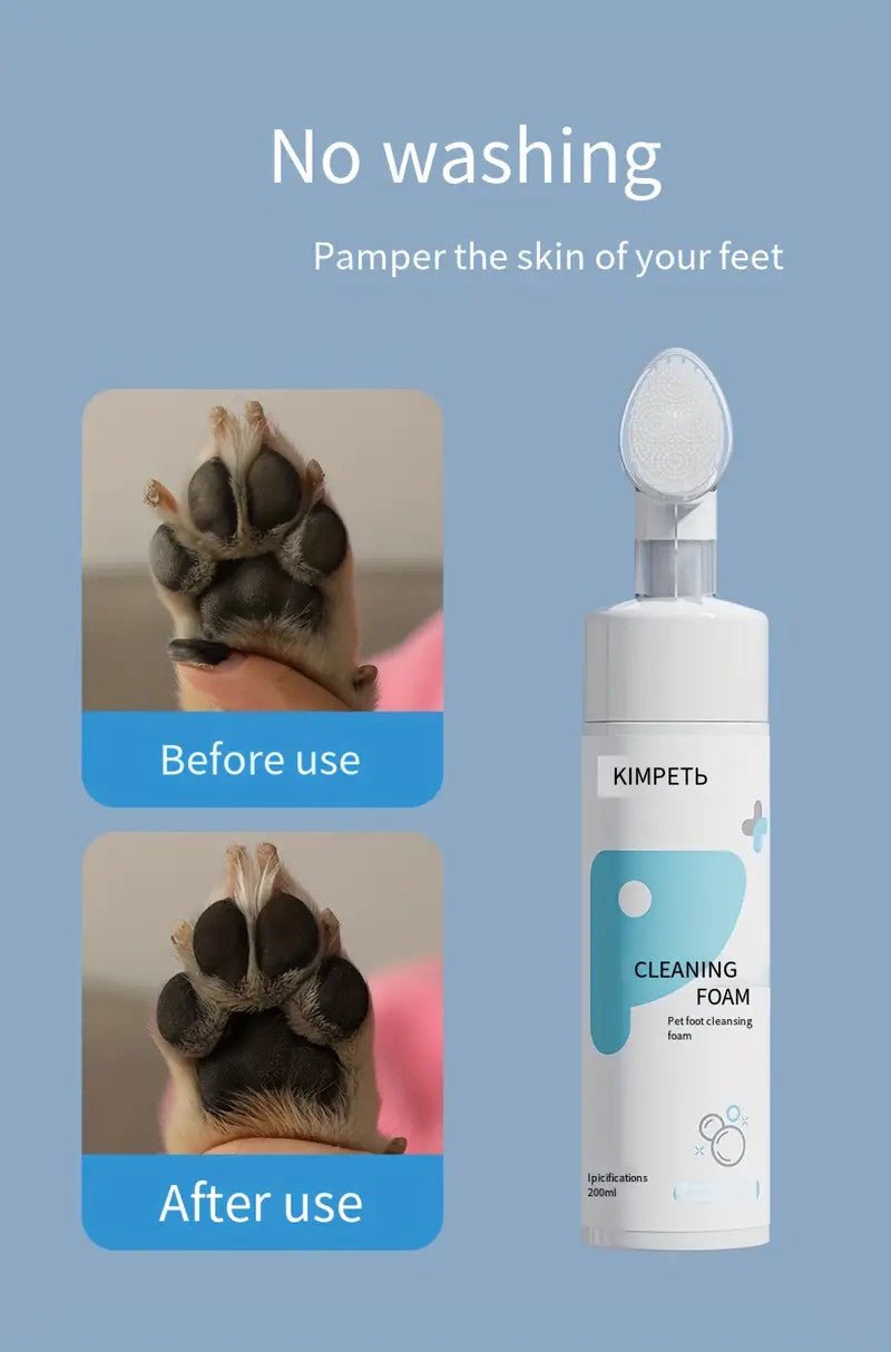 200ML Large Capacity Pet Paw Cleaner, Foot Care Dry Cleaning Foam, Pet Feet Cleaner With Silicone Brush, Suitable For Cats And Dogs Grooming Supply - Pawtique