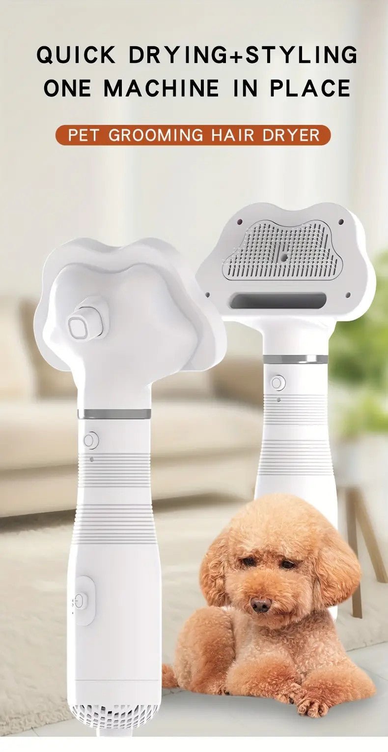 3 In 1 Pet Hair Dryer, Low Noise Drying Brush Self Cleaning Needle Comb Dog Knot Comb Undercoat Hair Removal Tool For Grooming Supply - Pawtique