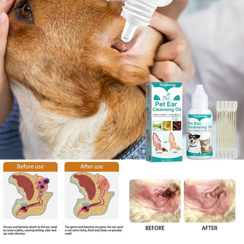 30ml Ear Cleaner For Infection Control Removes Ear Mites With Cotton Swabs - Pawtique