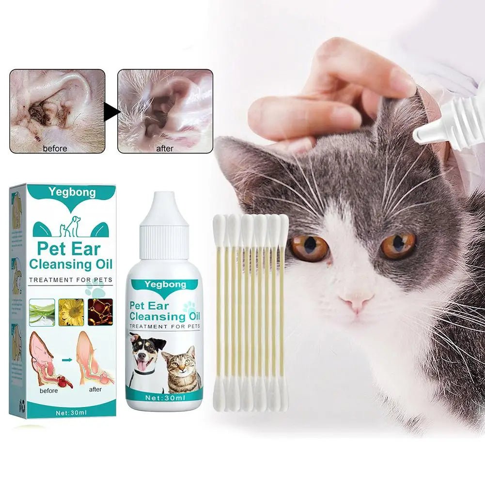 30ml Ear Cleaner For Infection Control Removes Ear Mites With Cotton Swabs - Pawtique