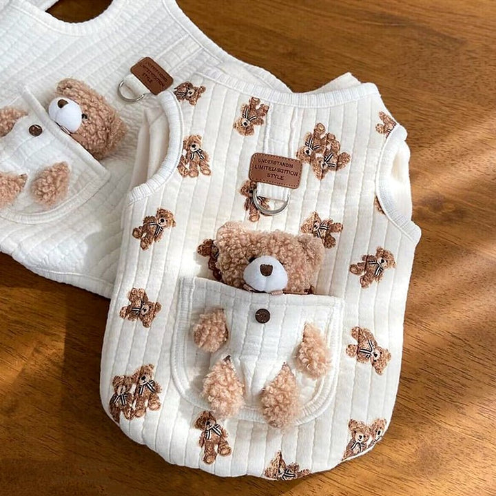 Bear Decor Fleece Dog Harness Vest - Pawtique