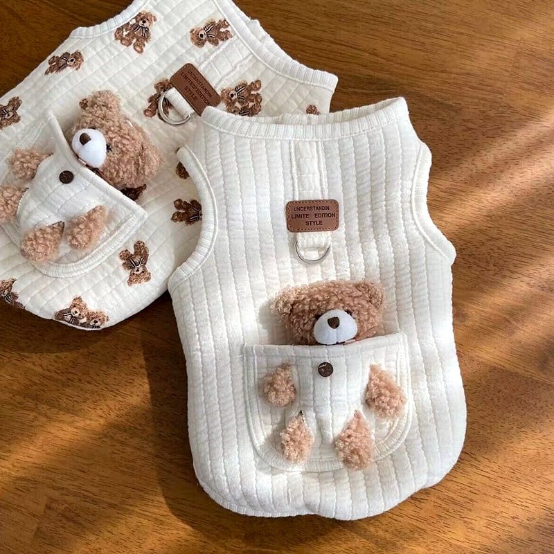 Bear Decor Fleece Dog Harness Vest - Pawtique