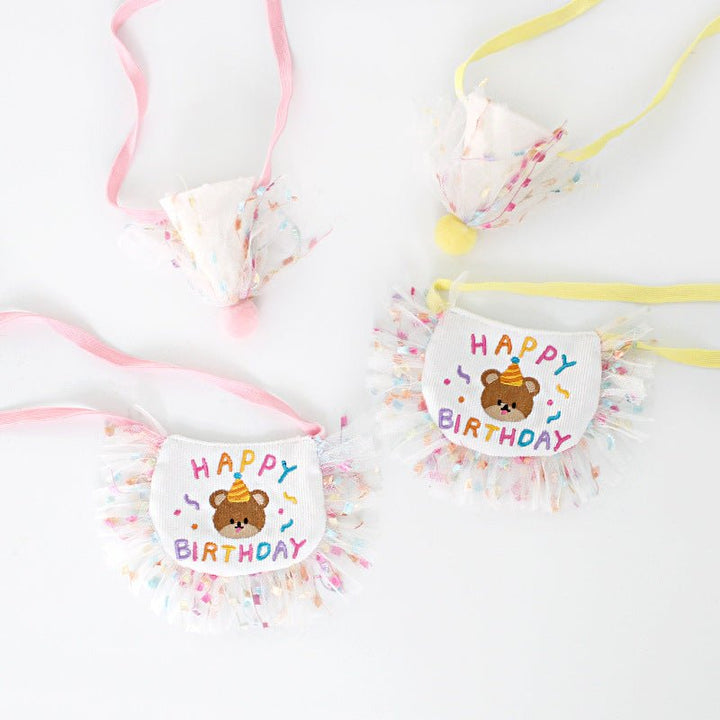 Birthday Bear Printed Dog Cat Bib&Hat Set - Pawtique