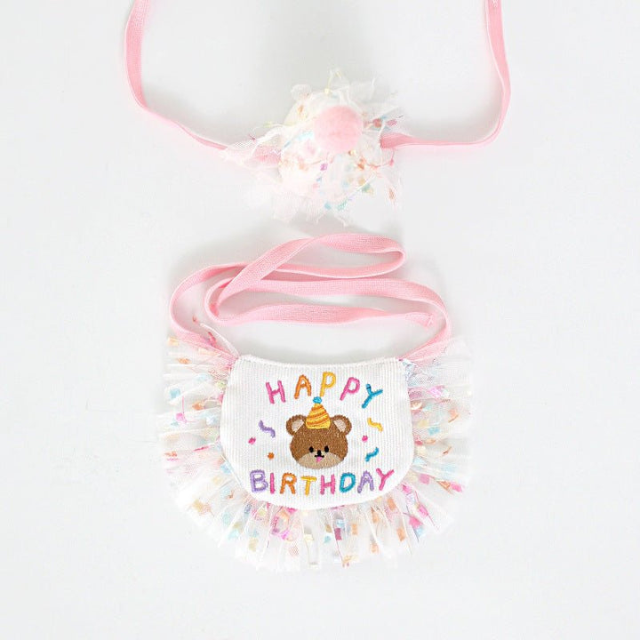 Birthday Bear Printed Dog Cat Bib&Hat Set - Pawtique