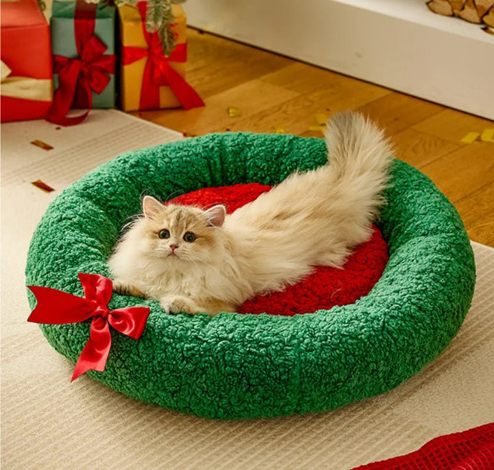 Christmas Cat/Dog Nest Plush Teddy Bed - Pawtique