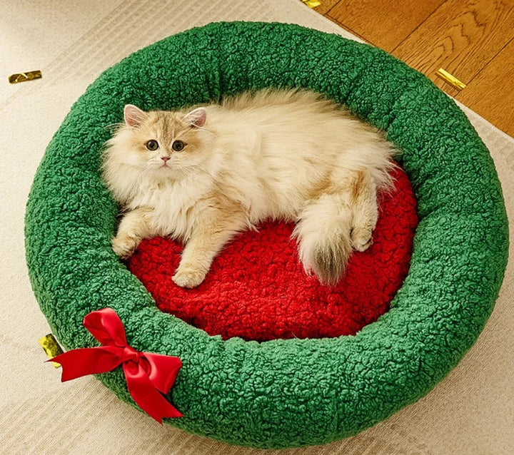 Christmas Cat/Dog Nest Plush Teddy Bed - Pawtique