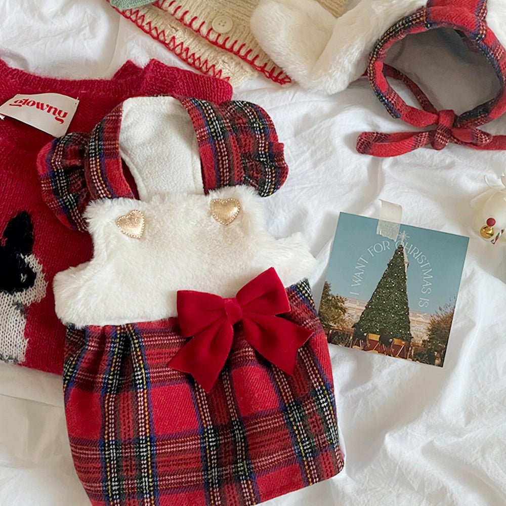 Cute Rabbit Red Plaid Dog Dress Set - Pawtique