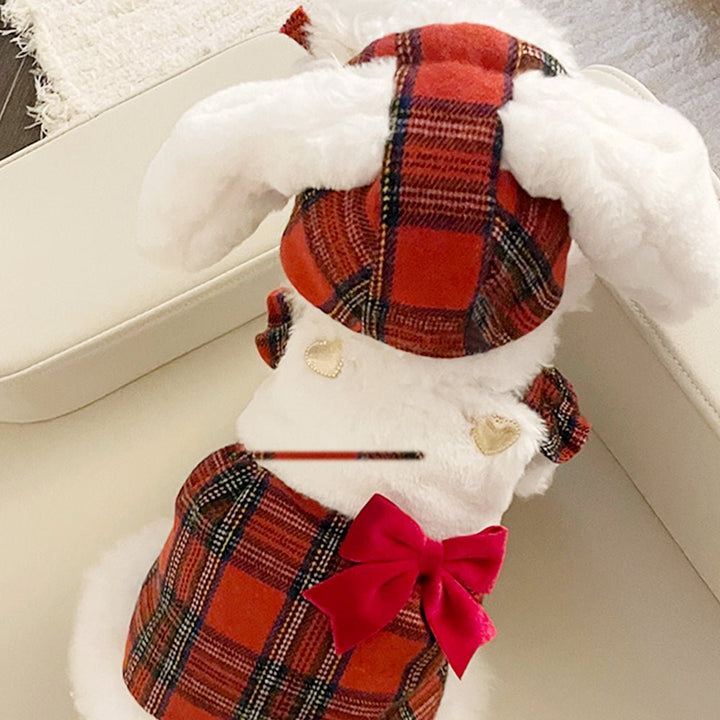 Cute Rabbit Red Plaid Dog Dress Set - Pawtique