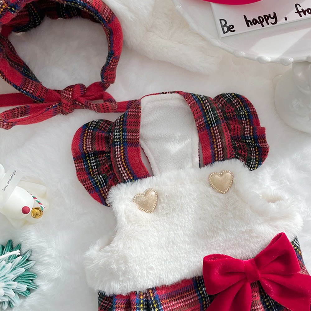 Cute Rabbit Red Plaid Dog Dress Set - Pawtique