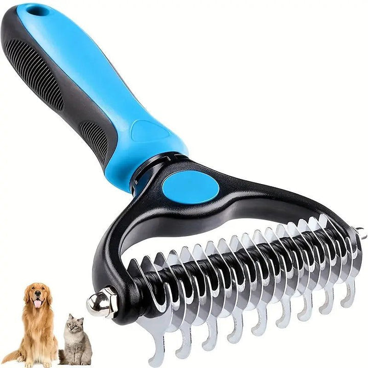 Double - Sided Pet Grooming Brush - Perfect for Shedding & Matting - Extra Wide & Blue - For Dogs & Cats! - Pawtique