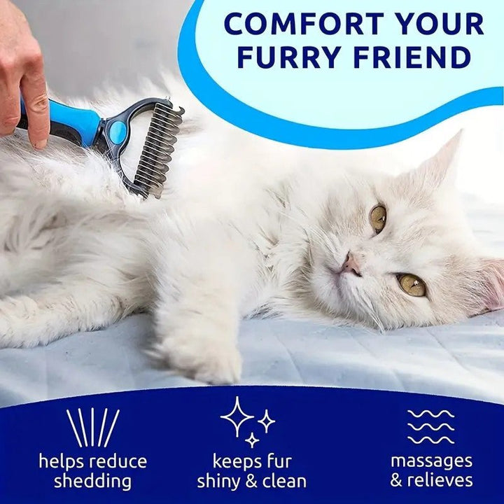 Double - Sided Pet Grooming Brush - Perfect for Shedding & Matting - Extra Wide & Blue - For Dogs & Cats! - Pawtique