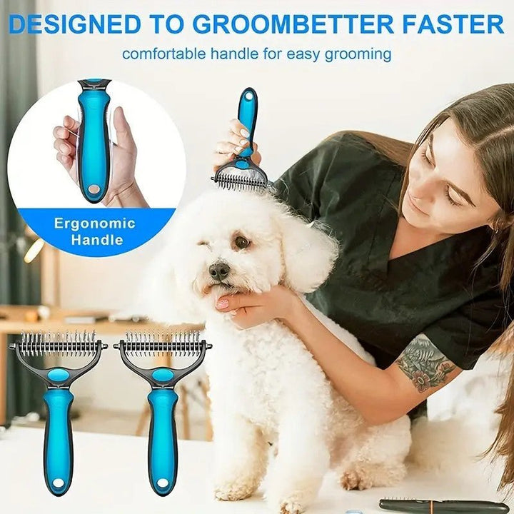 Double - Sided Pet Grooming Brush - Perfect for Shedding & Matting - Extra Wide & Blue - For Dogs & Cats! - Pawtique