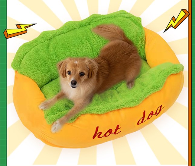 Hot Dog Dog Bed With Bolsters - Pawtique