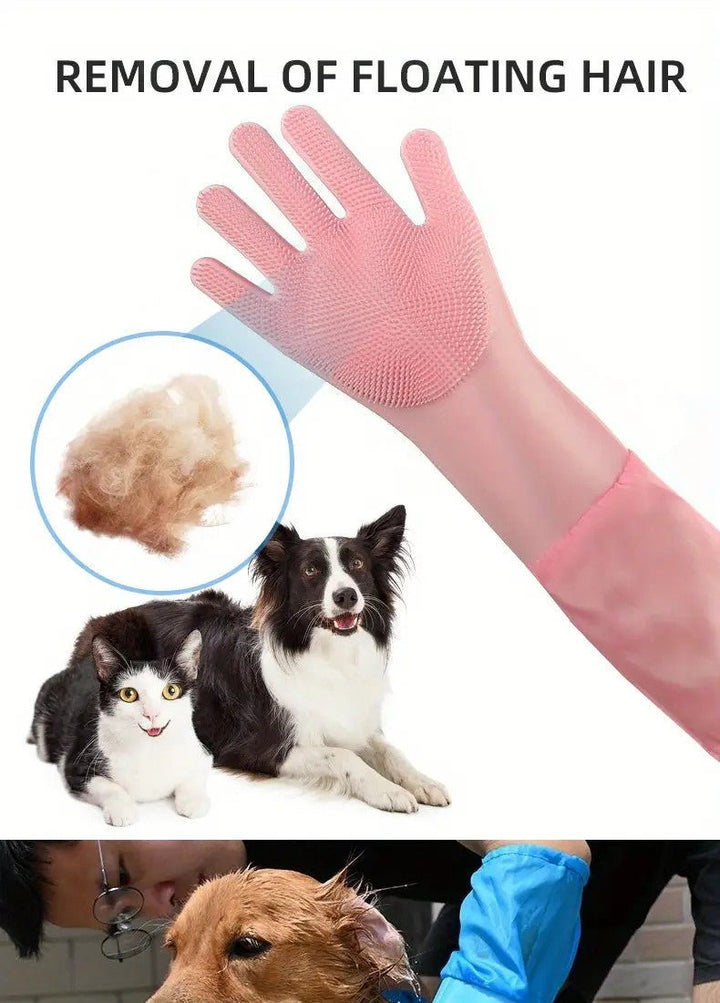 Pet Bathing Gloves - Grooming and Massage Brush for Dogs and Cats - Extra Long - Durable and Gentle on Skin - Pawtique