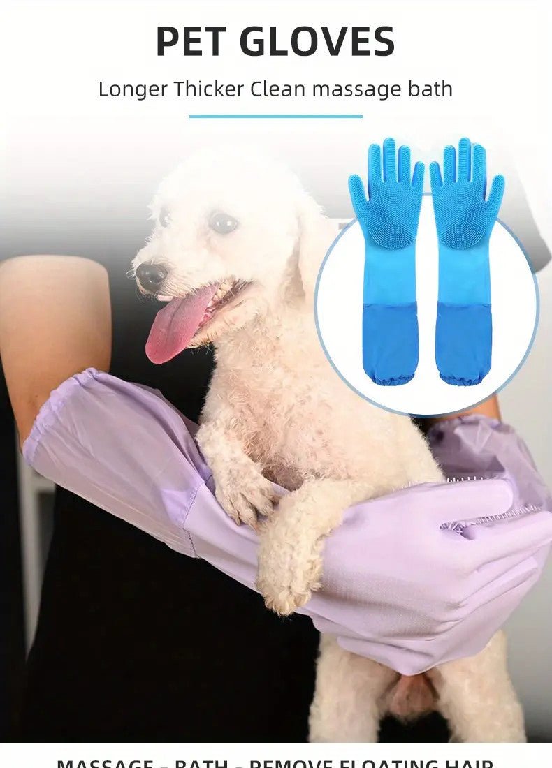 Pet Bathing Gloves - Grooming and Massage Brush for Dogs and Cats - Extra Long - Durable and Gentle on Skin - Pawtique