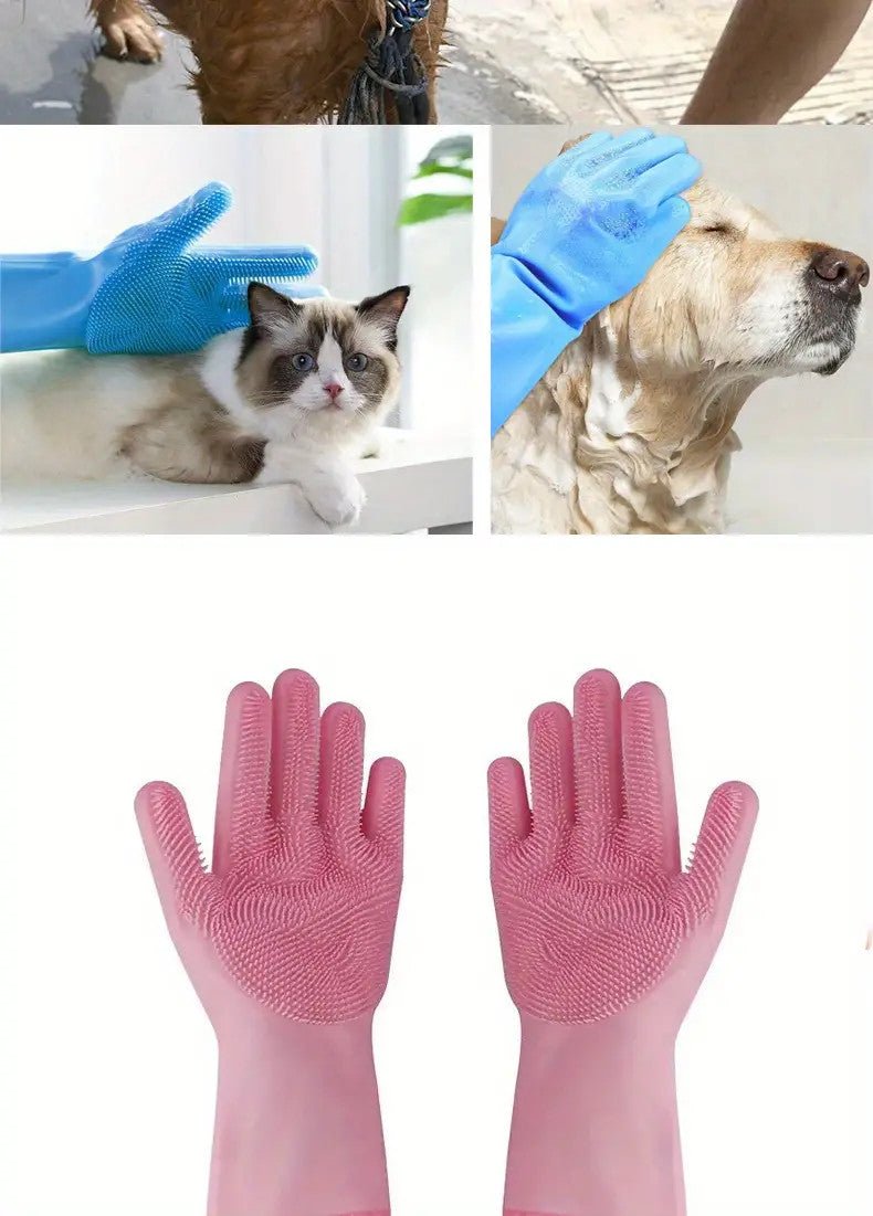 Pet Bathing Gloves - Grooming and Massage Brush for Dogs and Cats - Extra Long - Durable and Gentle on Skin - Pawtique