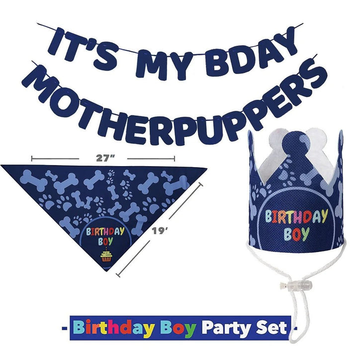 Pet Birthday Party Decoration Hanging Banner Hat Cap Headgear Neckerchief Bib - Pawtique