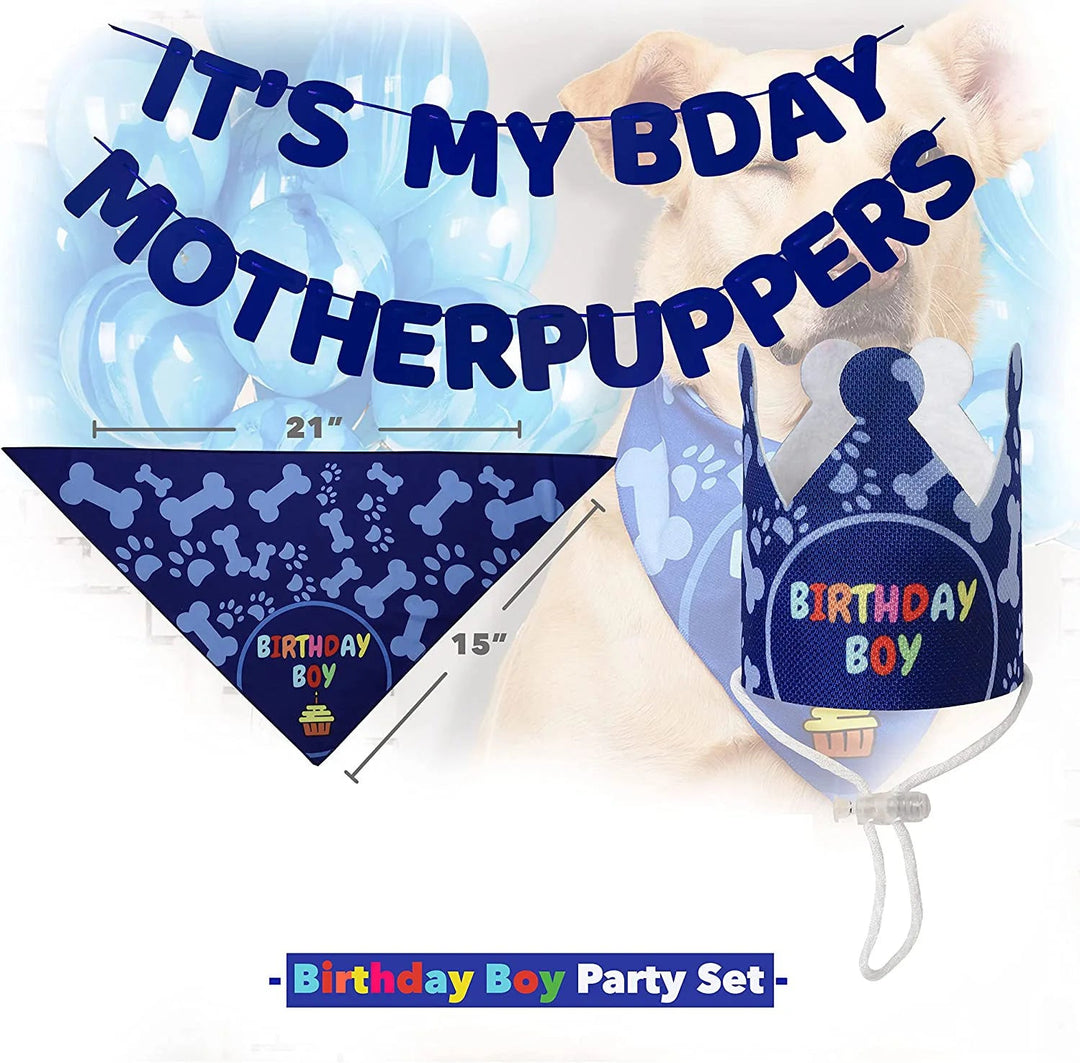 Pet Birthday Party Decoration Hanging Banner Hat Cap Headgear Neckerchief Bib - Pawtique