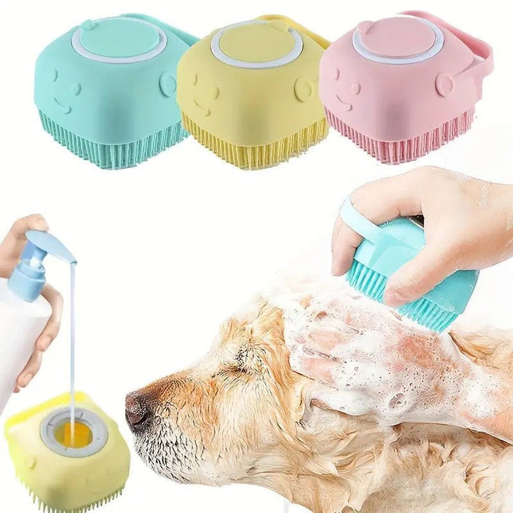 Shampoo Brush, Silicone Massage Rubber Bath Comb With Shampoo Storage Grooming Tool - Pawtique