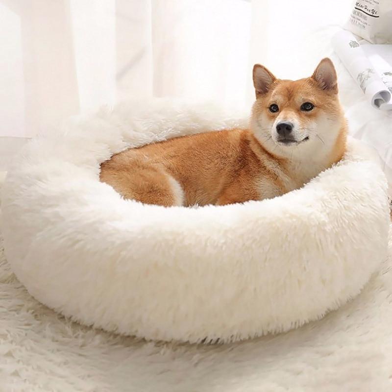 Solid Color Round Plush Dog Cat Bed - Pawtique