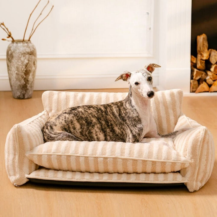 Striped Faux Lambswool Double Layer Dog Sofa - Pawtique