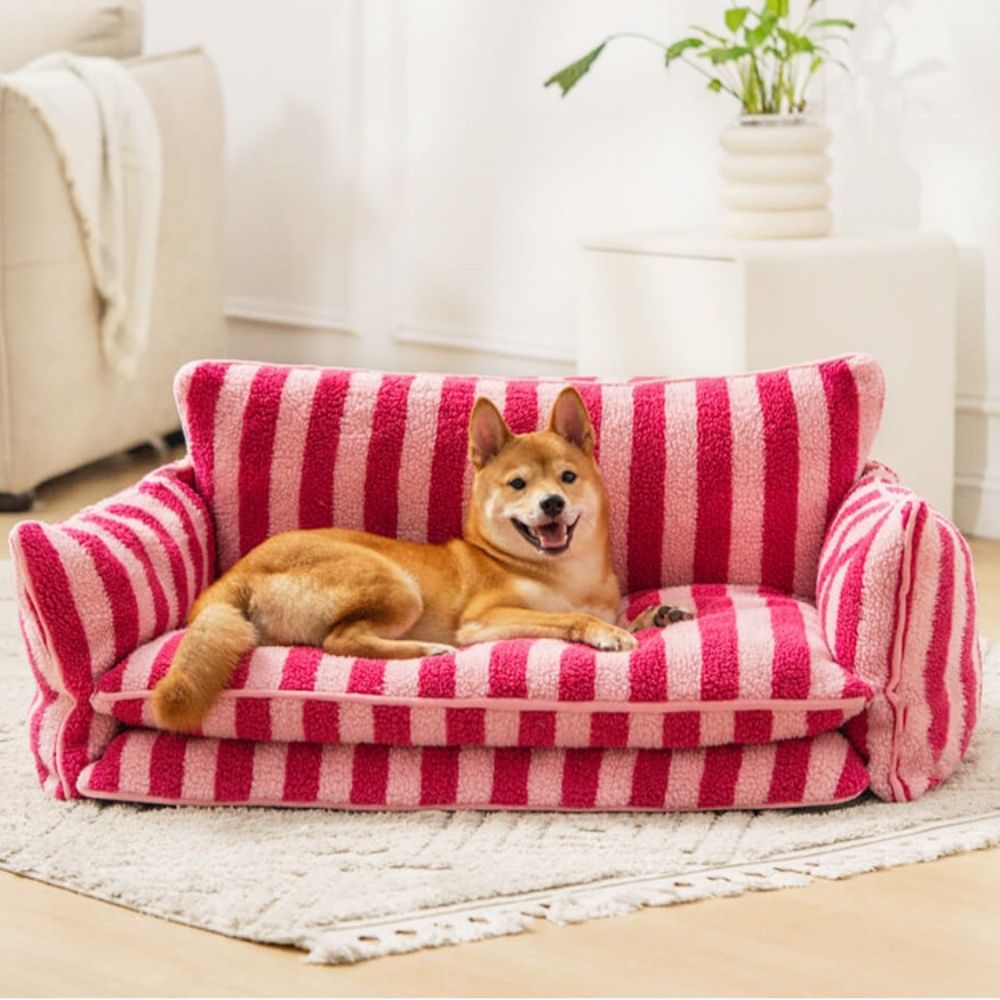 Striped Faux Lambswool Double Layer Dog Sofa - Pawtique