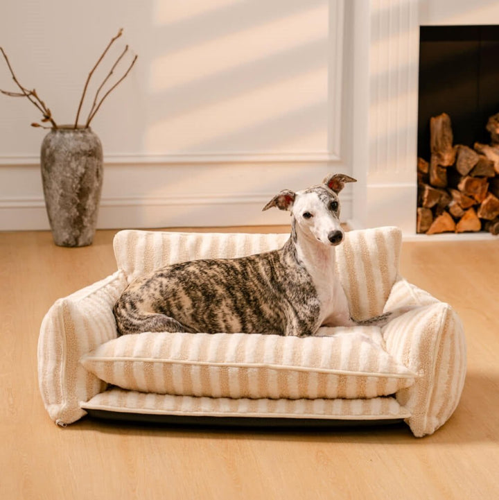 Striped Faux Lambswool Double Layer Dog Sofa - Pawtique