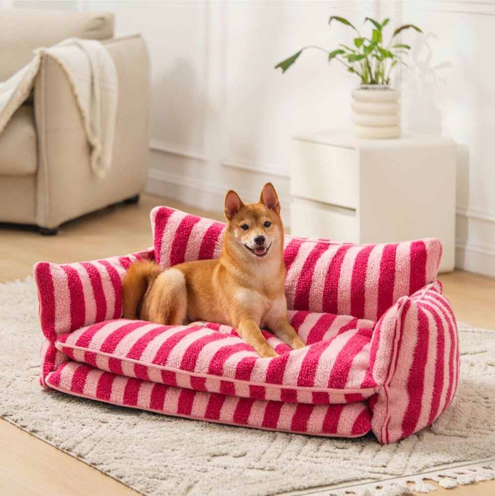 Striped Faux Lambswool Double Layer Dog Sofa - Pawtique