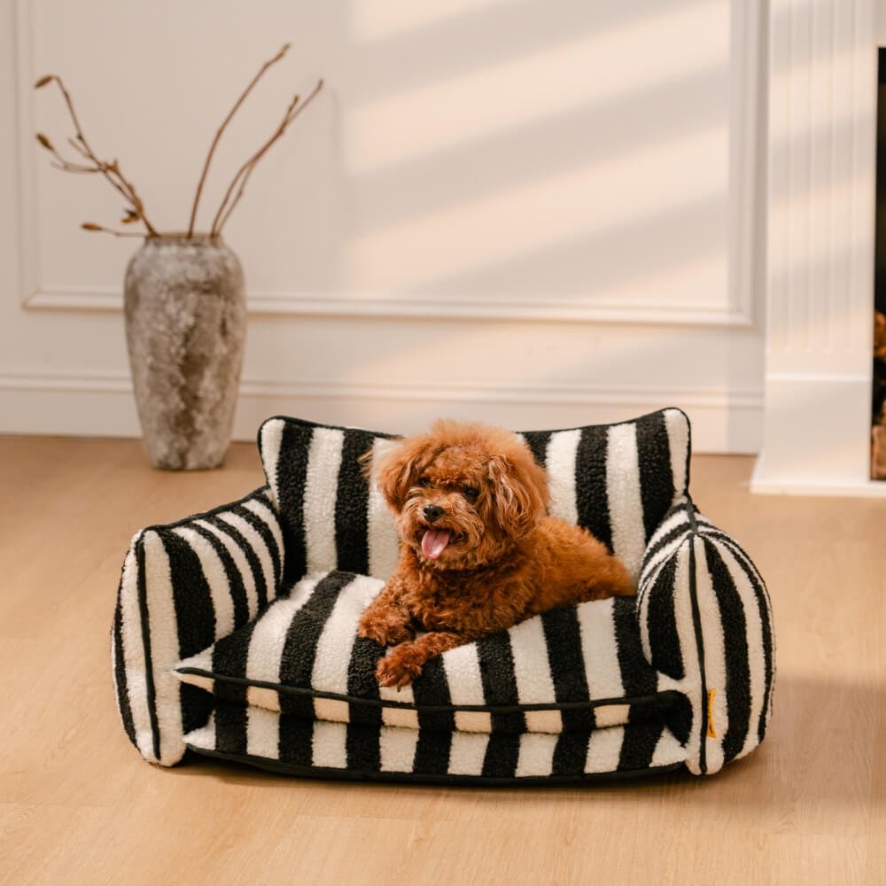 Striped Faux Lambswool Double Layer Dog Sofa - Pawtique