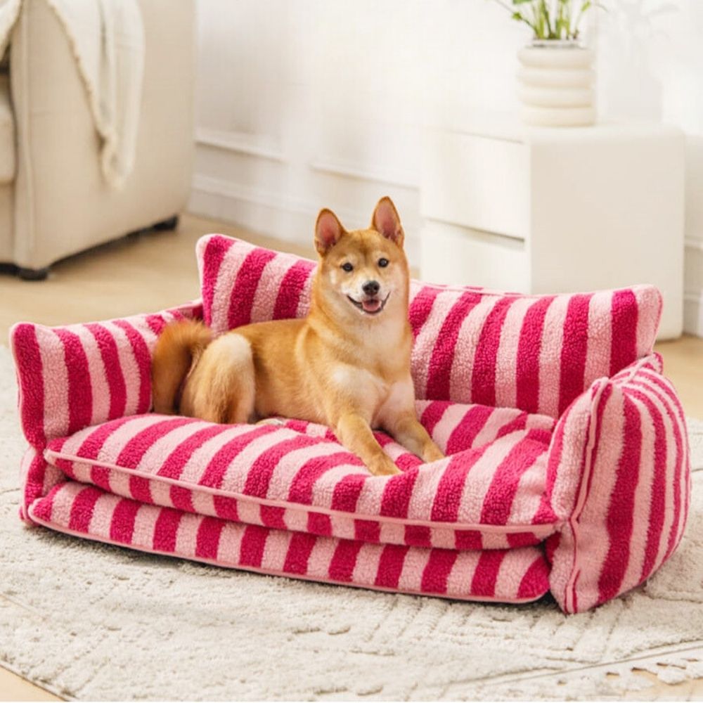 Striped Faux Lambswool Double Layer Dog Sofa - Pawtique