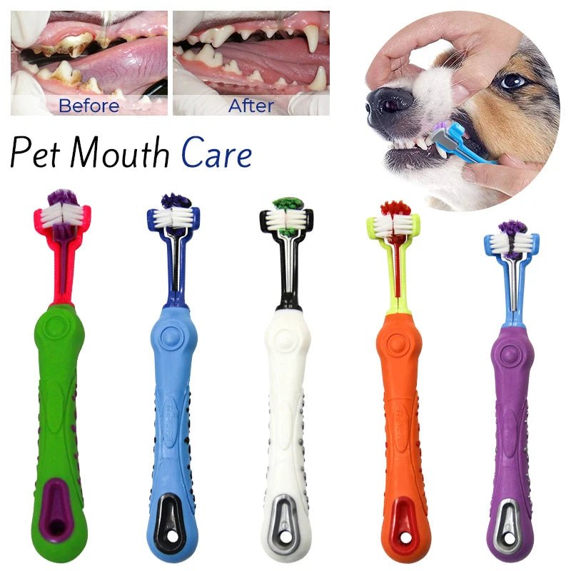 Three Sided Pet Toothbrush Multi - angle Cleaning Dog Cat Cleaning Mouth - Pawtique