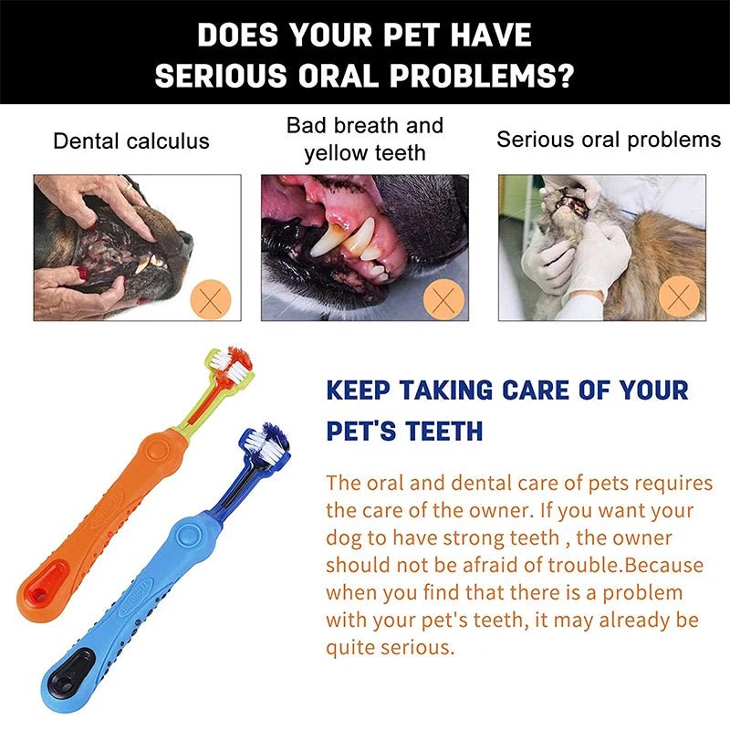 Three Sided Pet Toothbrush Multi - angle Cleaning Dog Cat Cleaning Mouth - Pawtique