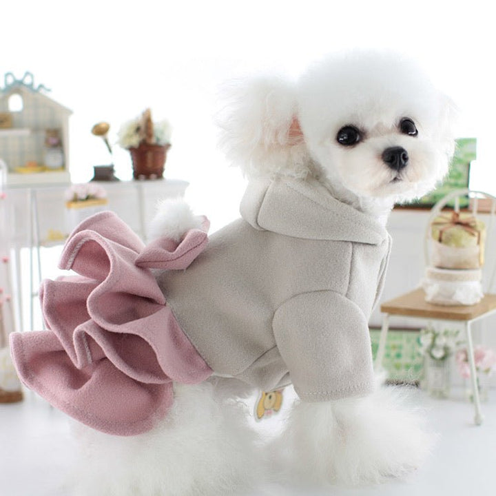 Warm Fleece Bow Layered Dog Dress Jacket - Pawtique