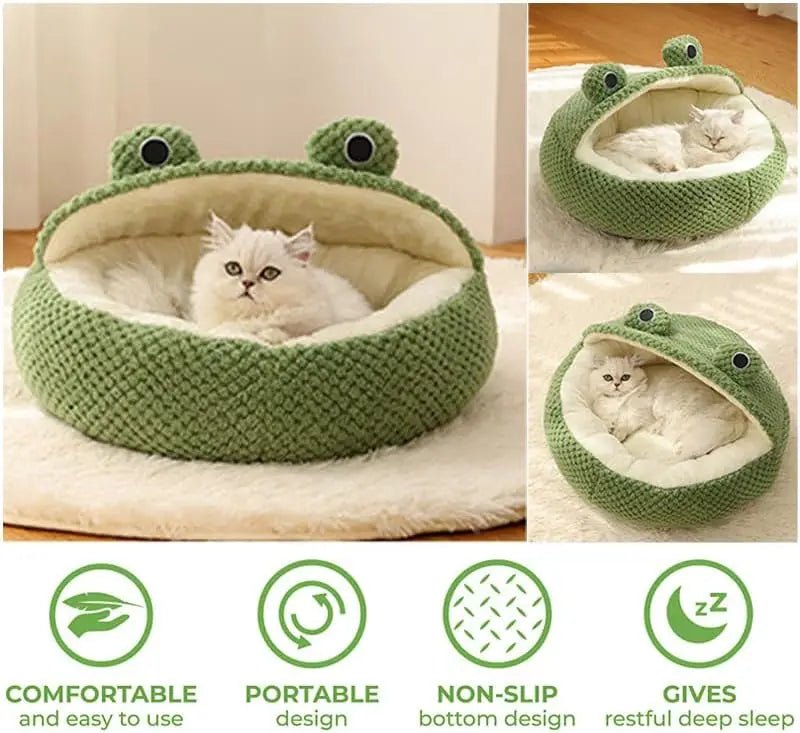 Warm Plush Round Frog Soft Bed - Pawtique