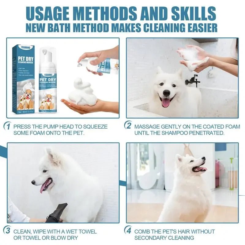 Waterless Cat Dog Shampoo No Rinse Dogs Cats Cleaning Mousse Pet Grooming Supplies for Safe Bathless Cleaning Odor Eliminator - Pawtique